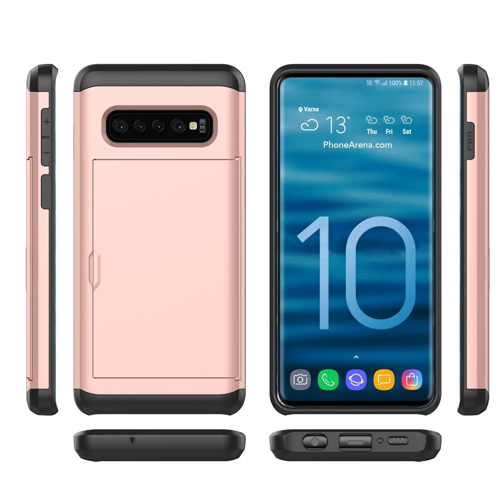 Slide Card Slot Plastic + TPU Hybrid Cover for Samsung Galaxy S10 Plus - Rose Gold - 2