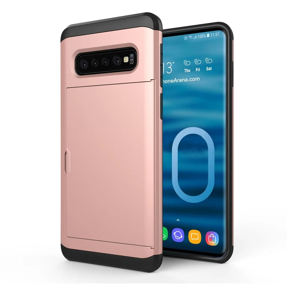 Slide Card Slot Plastic + TPU Hybrid Cover for Samsung Galaxy S10 Plus - Rose Gold - 3