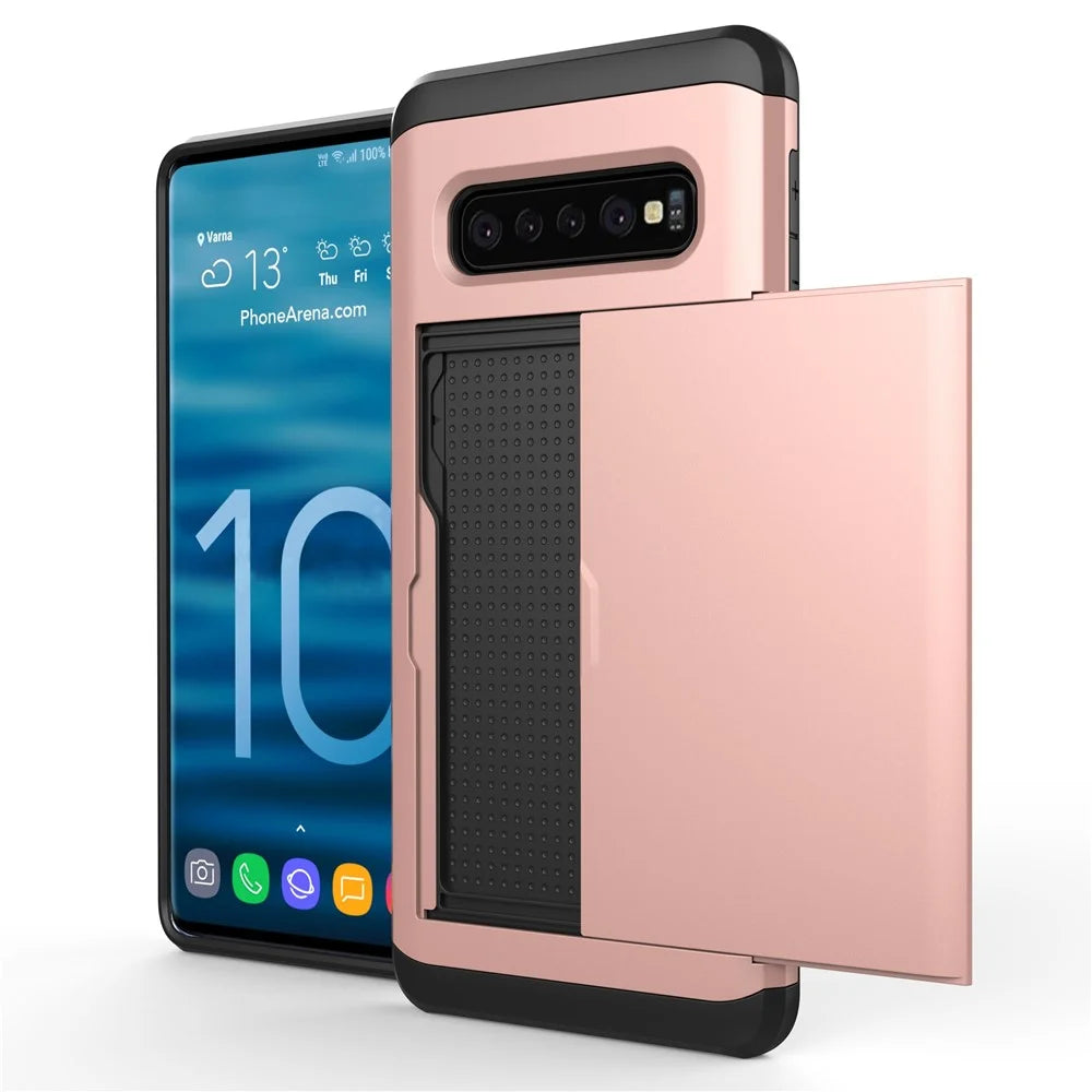 Slide Card Slot Plastic + TPU Hybrid Cover for Samsung Galaxy S10 Plus - Rose Gold - 4