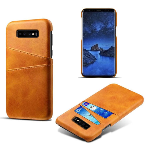 Dual Card Slots PU Leather Coated PC Hard Case for Samsung Galaxy S10 - Orange - 1