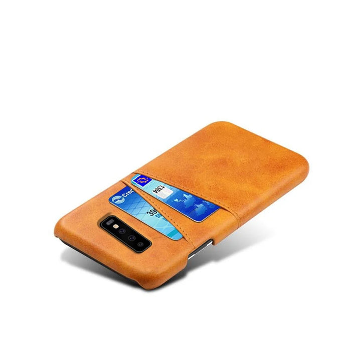 Dual Card Slots PU Leather Coated PC Hard Case for Samsung Galaxy S10 - Orange - 3