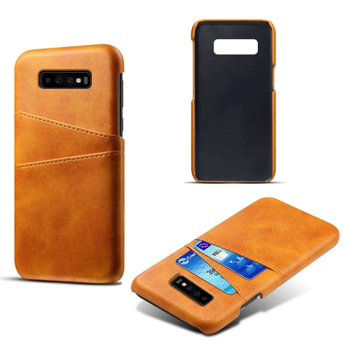Dual Card Slots PU Leather Coated PC Hard Case for Samsung Galaxy S10 - Orange - 5