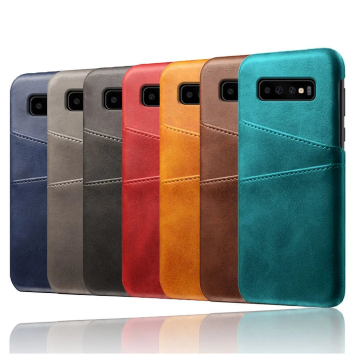 Dual Card Slots PU Leather Coated PC Hard Case for Samsung Galaxy S10 - Orange - 6