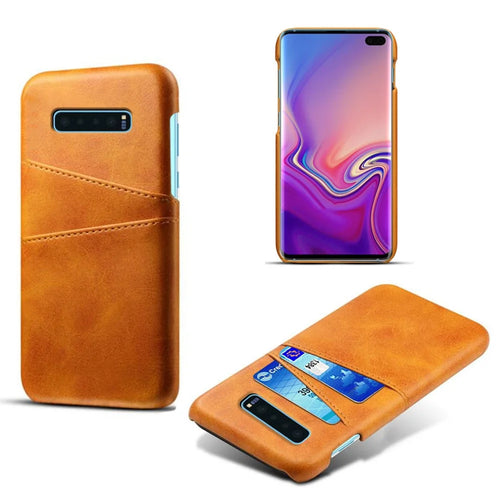 For Samsung Galaxy S10 Plus Dual Card Slots Case Crazy Horse PU Leather Coated PC Case - Orange - 1