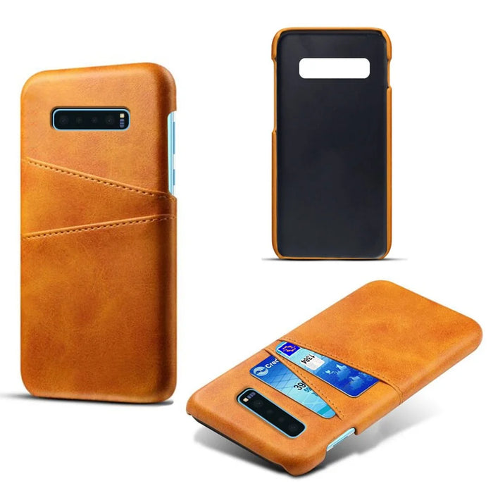 For Samsung Galaxy S10 Plus Dual Card Slots Case Crazy Horse PU Leather Coated PC Case - Orange - 5