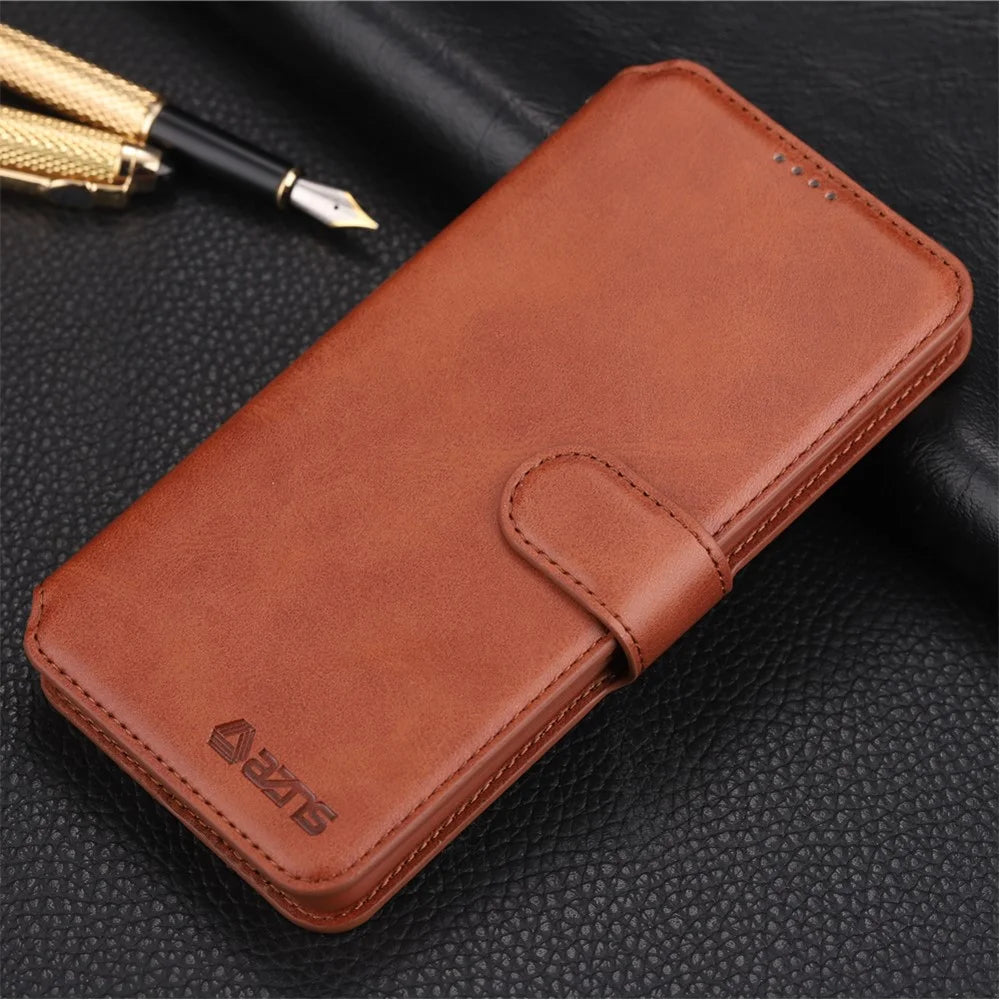 AZNS Leather Stand Cover with Card Slots for Samsung Galaxy S10 Plus - Brown - 1
