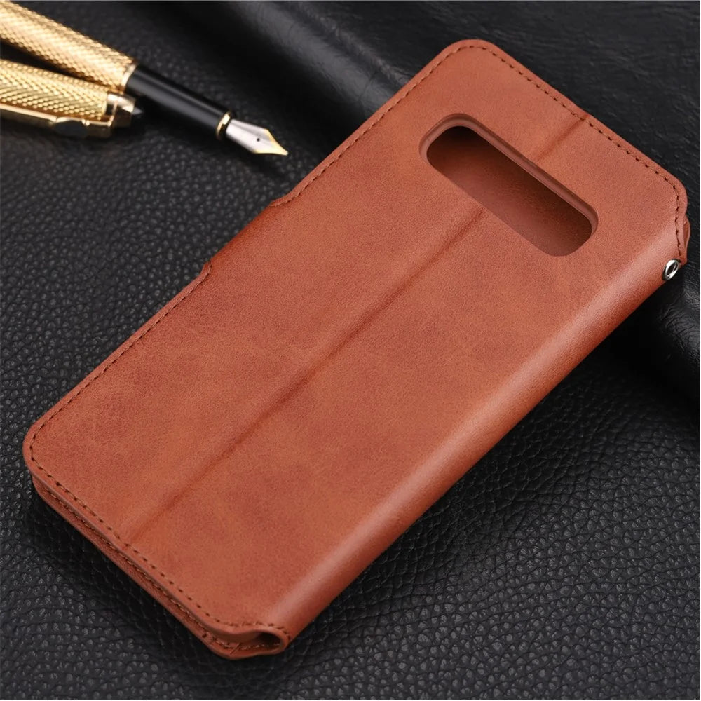 AZNS Leather Stand Cover with Card Slots for Samsung Galaxy S10 Plus - Brown - 2