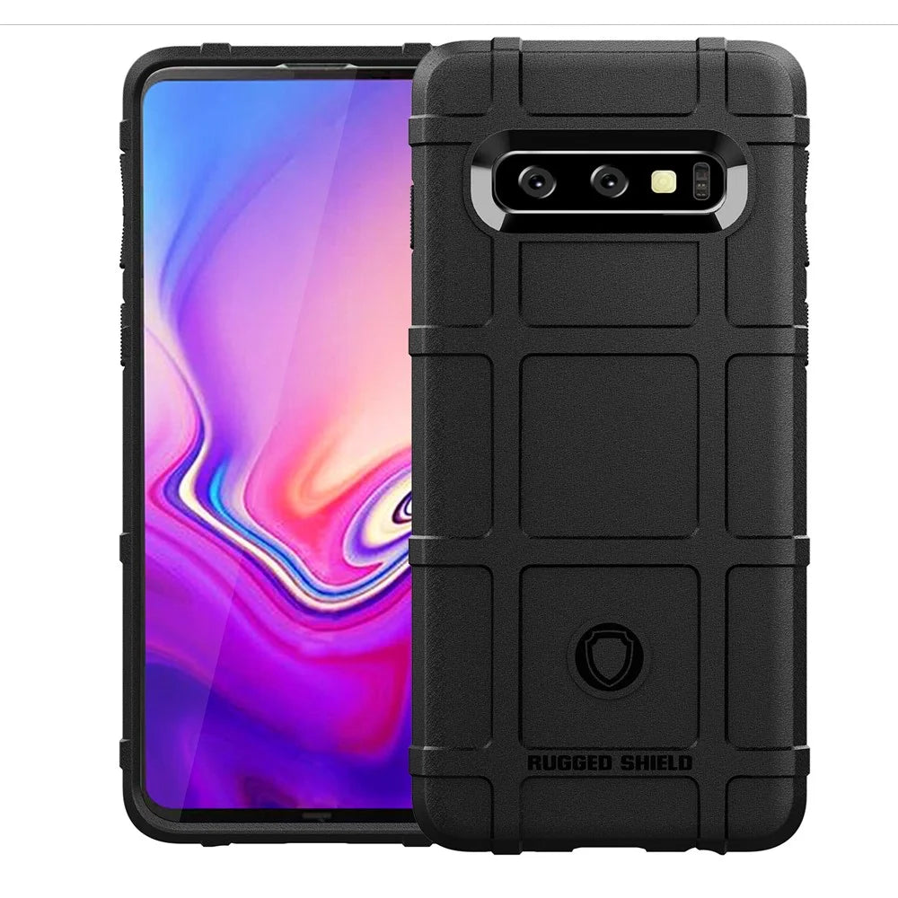 Rugged Anti-shock Square Grid Texture TPU Phone Case for Samsung Galaxy S10 - Black - 2