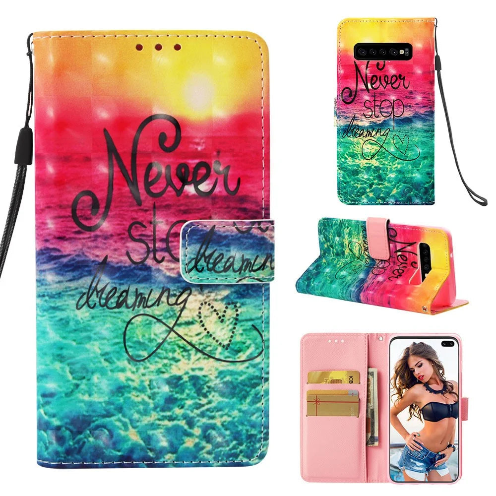Pattern Print PU Leather Stand Magnetic Casing for Samsung Galaxy S10 Plus - Never Stop Dreaming - 1