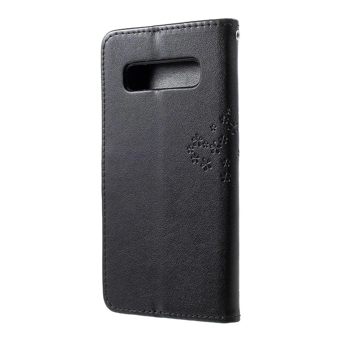 Imprint Tree Owl Pattern PU Leather Wallet Case for Samsung Galaxy S10 - Black - 2