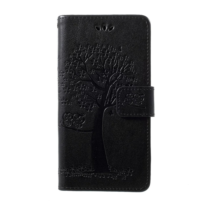 Imprint Tree Owl Pattern PU Leather Wallet Case for Samsung Galaxy S10 - Black - 3