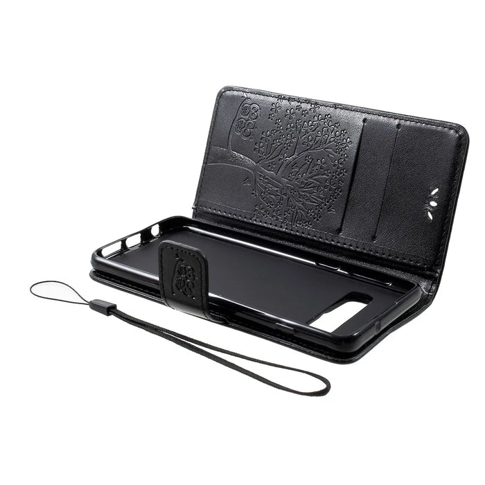 Imprint Tree Owl Pattern PU Leather Wallet Case for Samsung Galaxy S10 - Black - 6