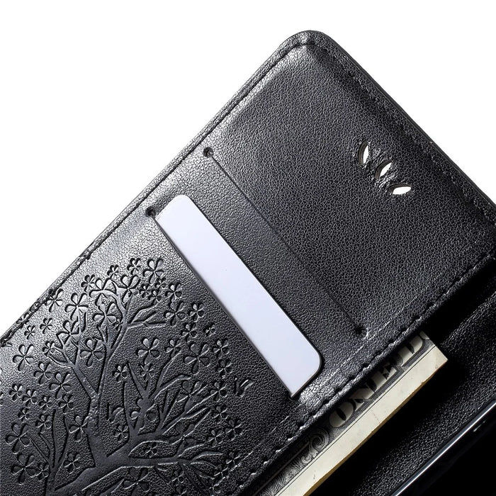 Imprint Tree Owl Pattern PU Leather Wallet Case for Samsung Galaxy S10 - Black - 7