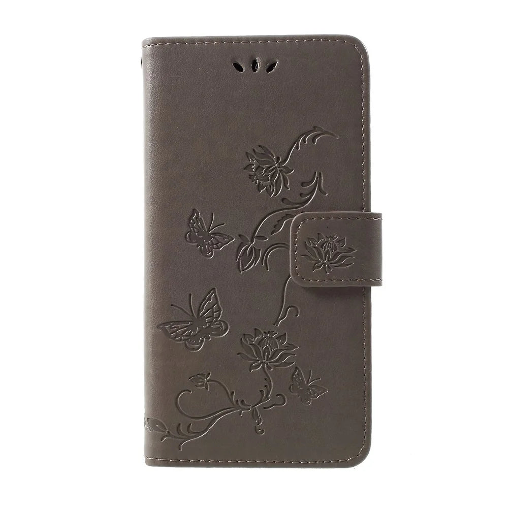 Imprint Butterfly Flower Wallet Leather Cover for Samsung Galaxy S10 - Grey - 1