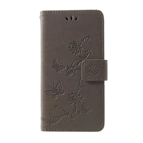 Imprint Butterfly Flower Wallet Leather Cover for Samsung Galaxy S10 - Grey - 1