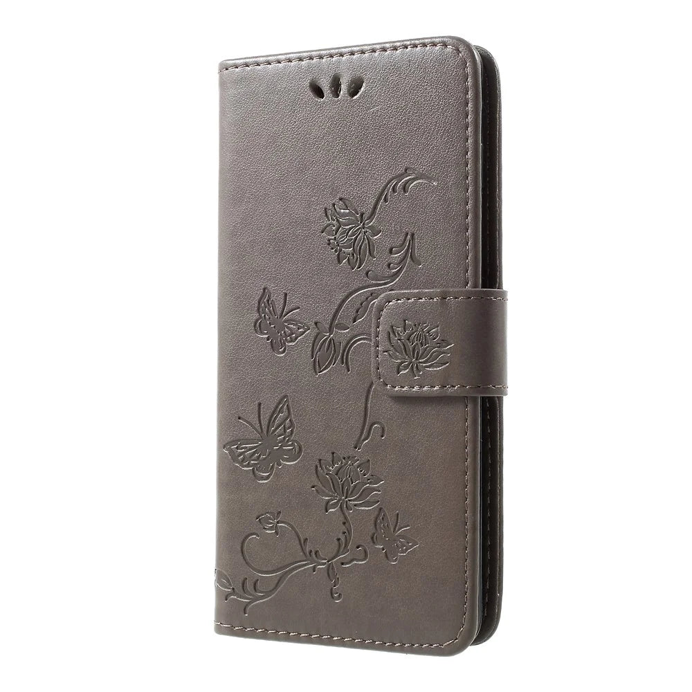 Imprint Butterfly Flower Wallet Leather Cover for Samsung Galaxy S10 - Grey - 2