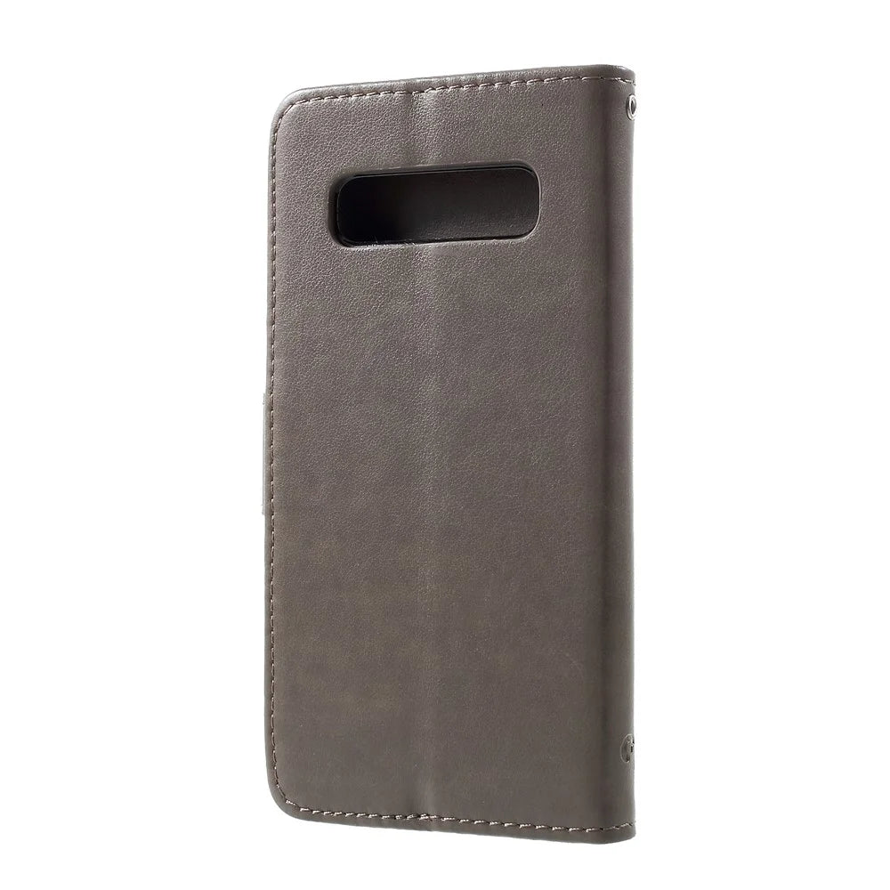 Imprint Butterfly Flower Wallet Leather Cover for Samsung Galaxy S10 - Grey - 3
