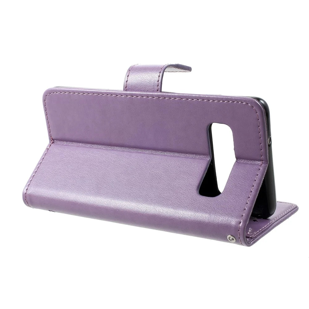 Imprint Butterfly Flower Wallet Stand Leather Flip Case for Samsung Galaxy S10 Plus - Light Purple - 4