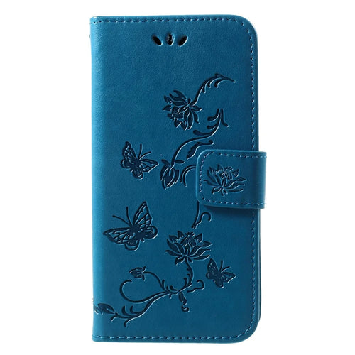 Imprint Butterfly Flower Wallet Stand Leather Cell Phone Case for Samsung Galaxy S10e - Blue - 1
