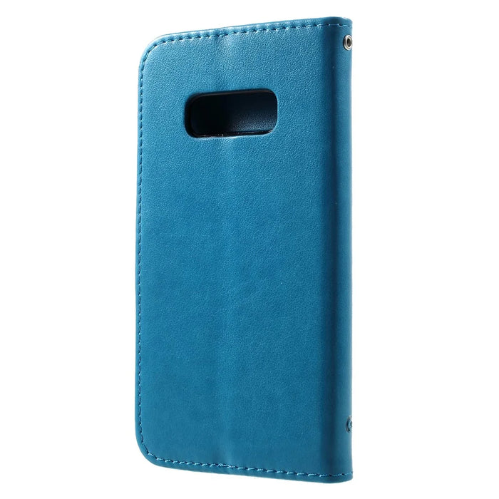 Imprint Butterfly Flower Wallet Stand Leather Cell Phone Case for Samsung Galaxy S10e - Blue - 2