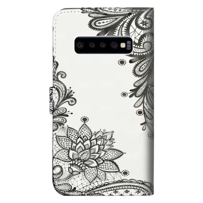 Pattern Printing Light Spot Decor Leather Wallet Casing for Samsung Galaxy S10 - Lace Flower - 4