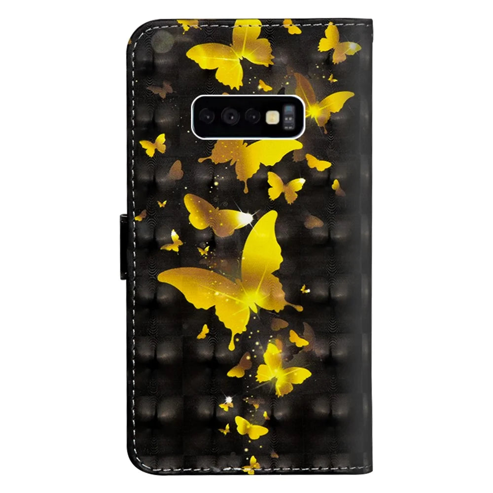 Pattern Printing Light Spot Decor Leather Wallet Case for Samsung Galaxy S10e - Gold Butterflies - 4