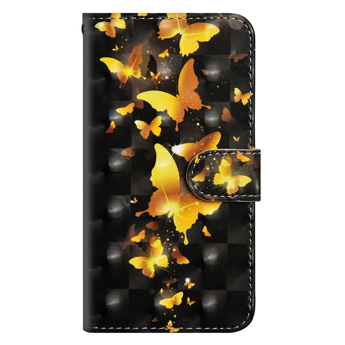 Pattern Printing Light Spot Decor Leather Wallet Case for Samsung Galaxy S10 Plus - Gold Butterflies - 1
