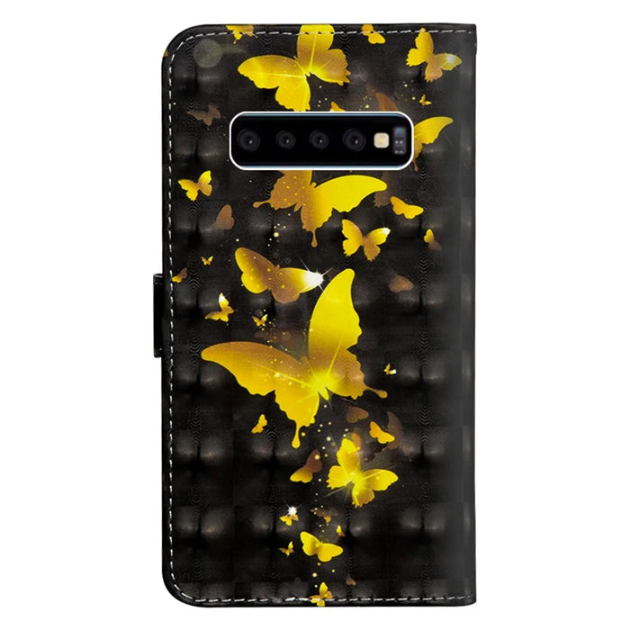 Pattern Printing Light Spot Decor Leather Wallet Case for Samsung Galaxy S10 Plus - Gold Butterflies - 4