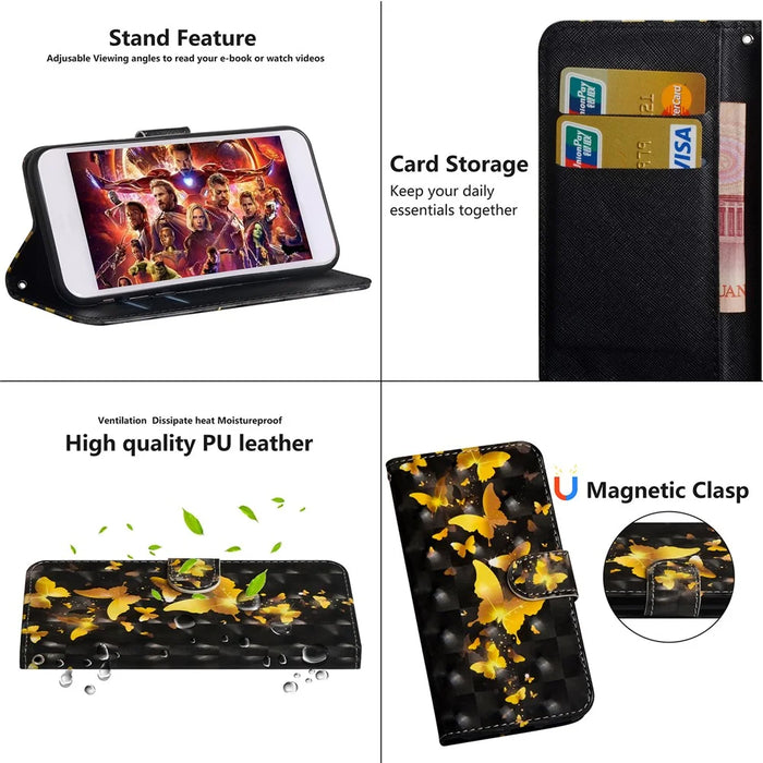 Pattern Printing Light Spot Decor Leather Wallet Case for Samsung Galaxy S10 Plus - Gold Butterflies - 6