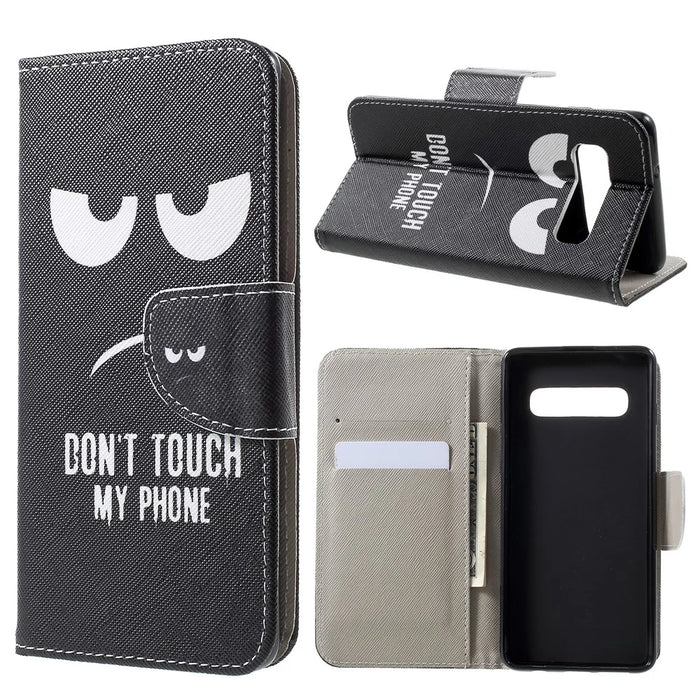 Pattern Printing Cross Texture Leather Wallet Case for Samsung Galaxy S10 Plus - Do not Touch My Phone - 1