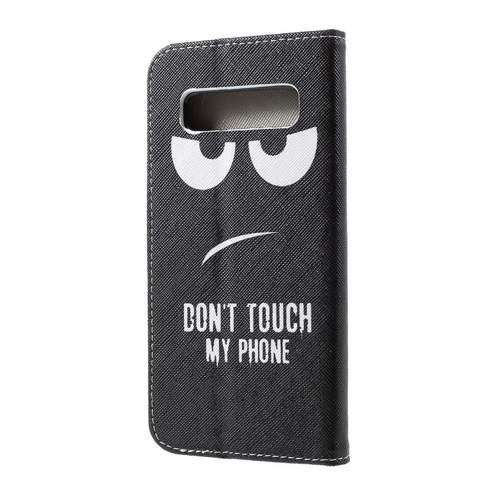 Cross Texture Patterned Leather Wallet Case for Samsung Galaxy S10 - Do Not Touch My Phone - 2