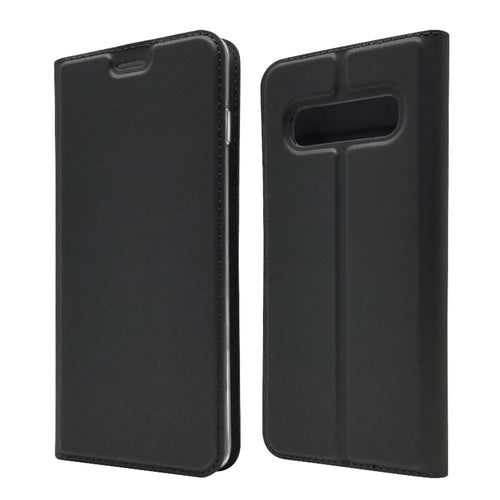 Auto-absorbed Protective Leather Case with Card Holder / Stand for Samsung Galaxy S10 - Black - 1