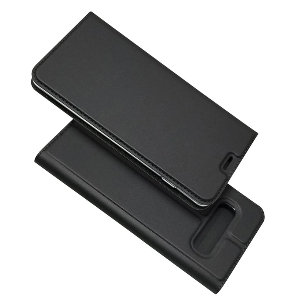Auto-absorbed Protective Leather Case with Card Holder / Stand for Samsung Galaxy S10 - Black - 4