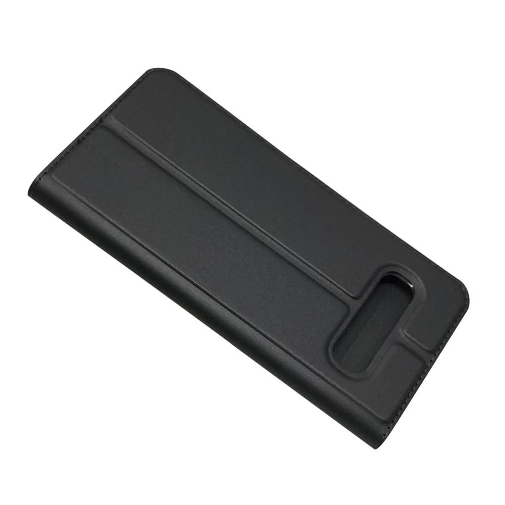 Auto-absorbed Protective Leather Case with Card Holder / Stand for Samsung Galaxy S10 - Black - 6
