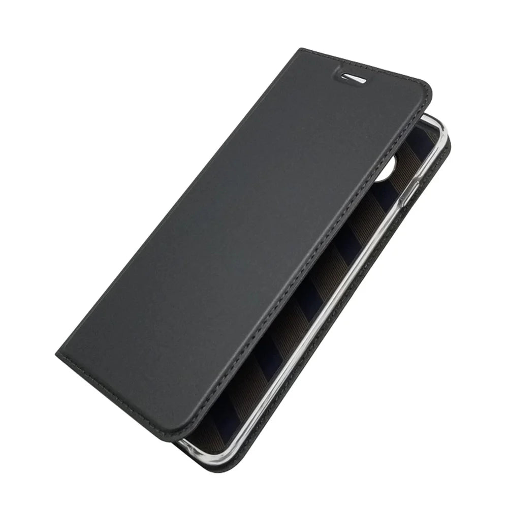 Auto-absorbed Protective Leather Case with Card Holder / Stand for Samsung Galaxy S10 - Black - 7