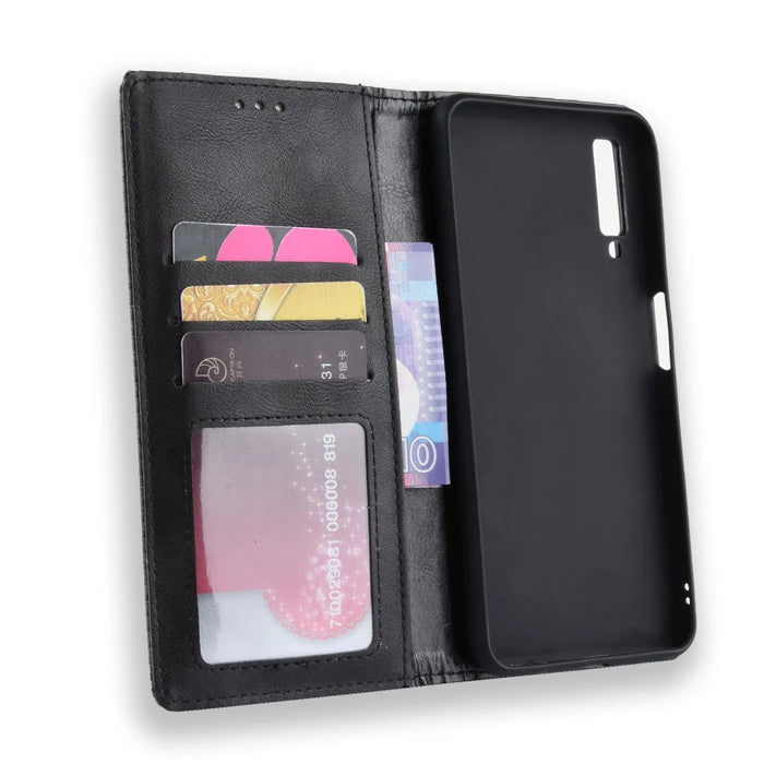 Vintage Style Leather Wallet Cover for Samsung Galaxy A7 (2018) - Black - 5