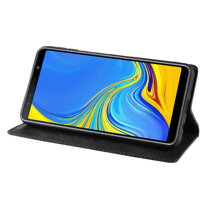 Vintage Style Leather Wallet Cover for Samsung Galaxy A7 (2018) - Black - 7