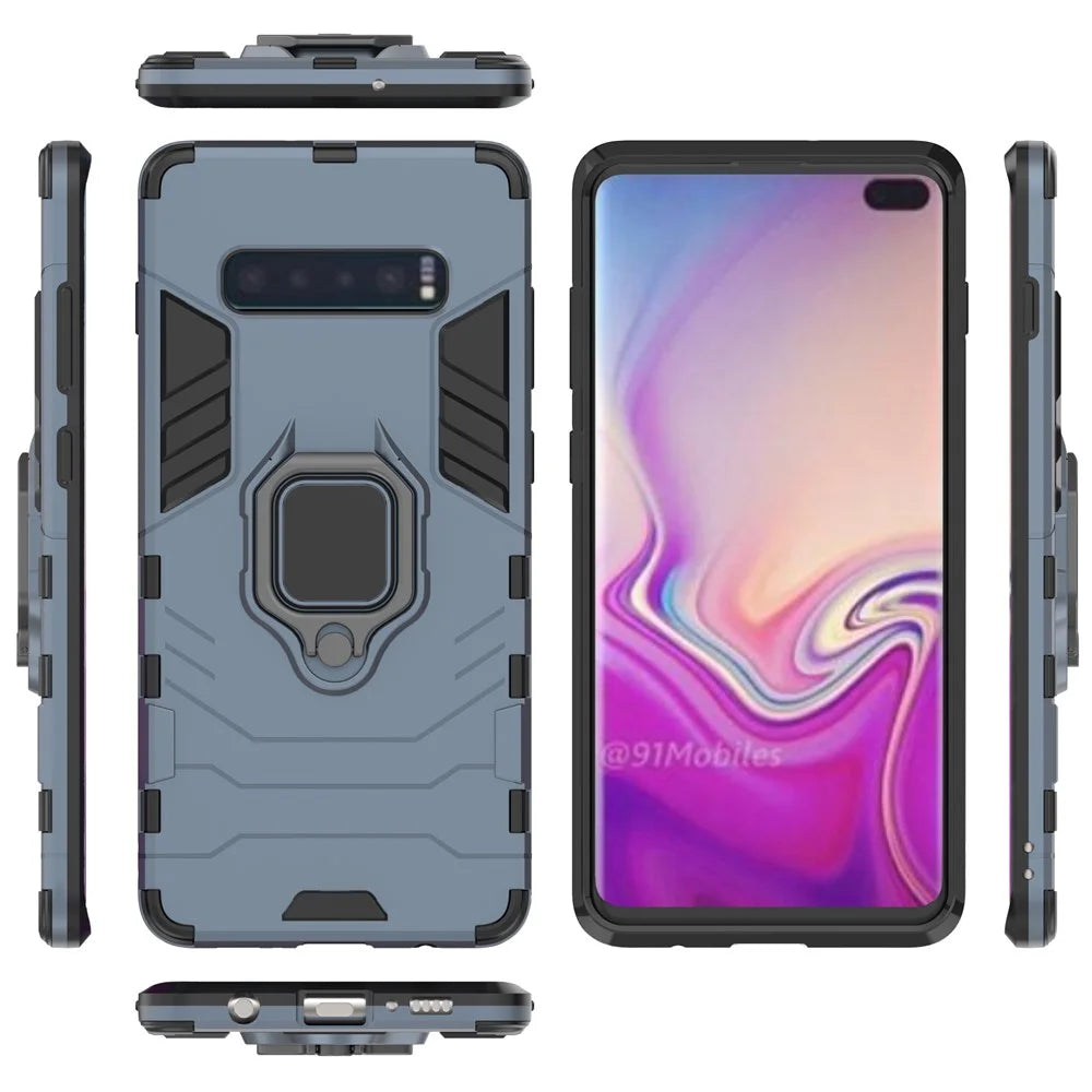 Finger Ring Kickstand PC + TPU Hybrid Phone Cover for Samsung Galaxy S10 Plus - Dark Blue - 2