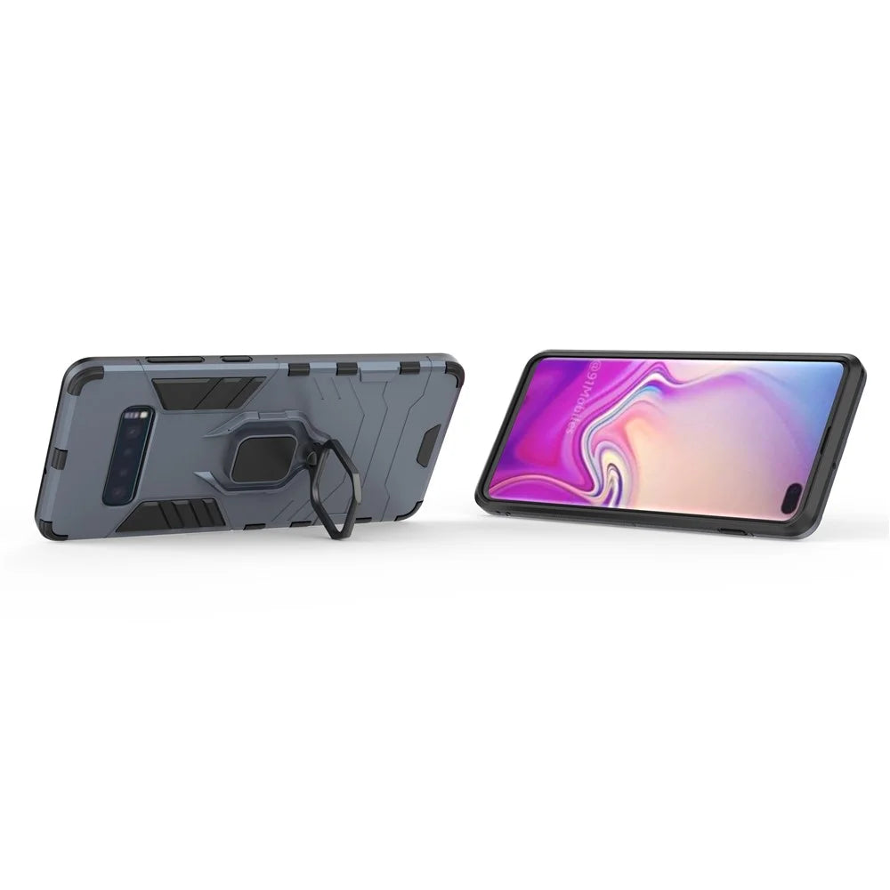 Finger Ring Kickstand PC + TPU Hybrid Phone Cover for Samsung Galaxy S10 Plus - Dark Blue - 3