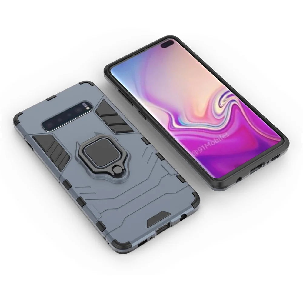 Finger Ring Kickstand PC + TPU Hybrid Phone Cover for Samsung Galaxy S10 Plus - Dark Blue - 4