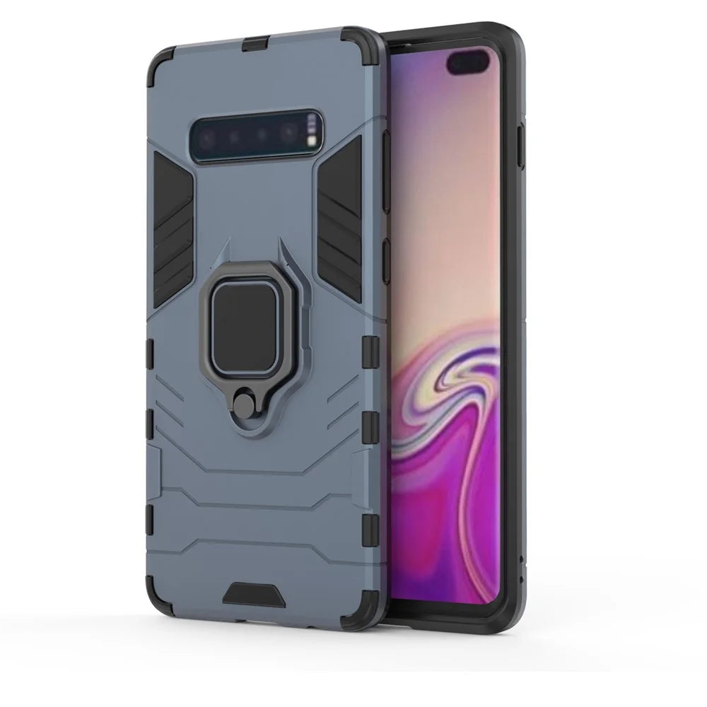 Finger Ring Kickstand PC + TPU Hybrid Phone Cover for Samsung Galaxy S10 Plus - Dark Blue - 5