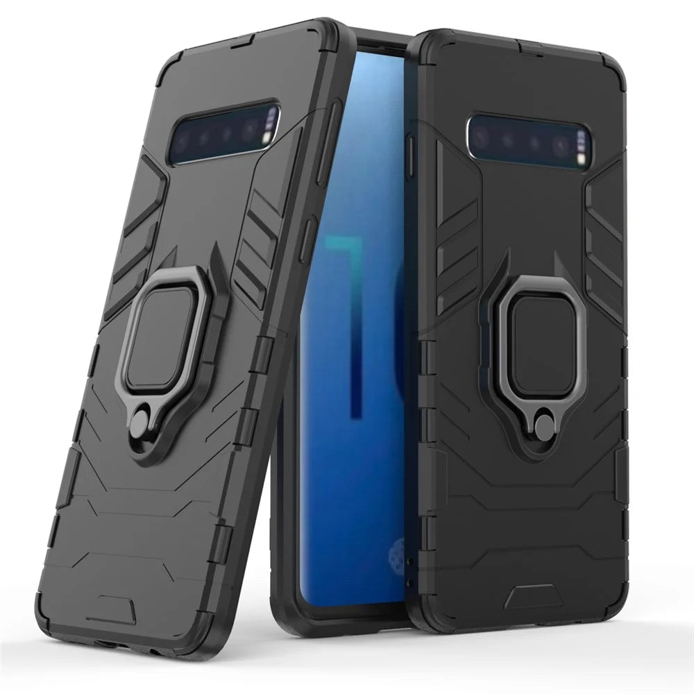 For Samsung Galaxy S10 Finger Ring Kickstand PC + TPU Hybrid Mobile Case - Black - 1