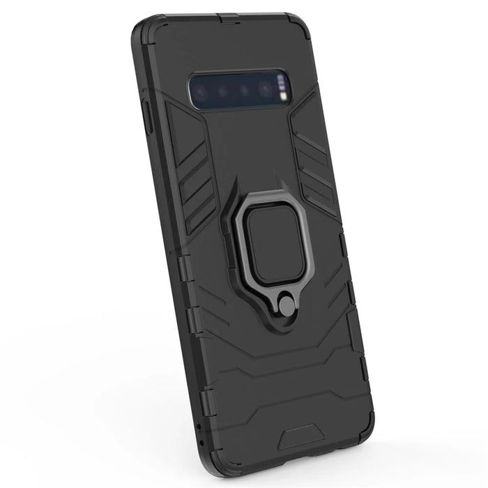 For Samsung Galaxy S10 Finger Ring Kickstand PC + TPU Hybrid Mobile Case - Black - 2