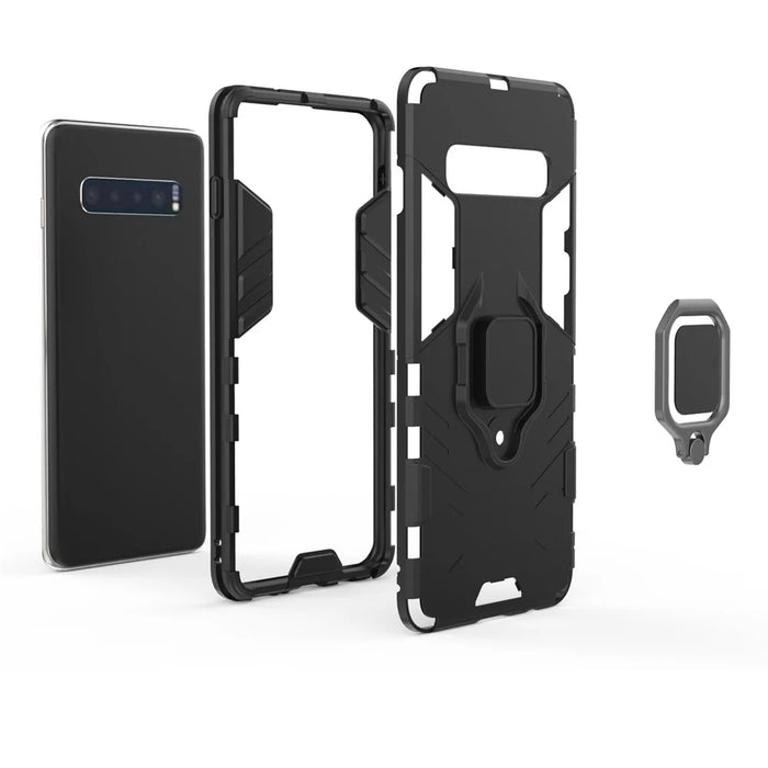 For Samsung Galaxy S10 Finger Ring Kickstand PC + TPU Hybrid Mobile Case - Black - 4