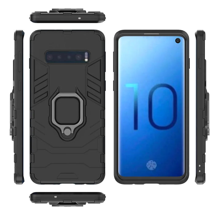 For Samsung Galaxy S10 Finger Ring Kickstand PC + TPU Hybrid Mobile Case - Black - 5