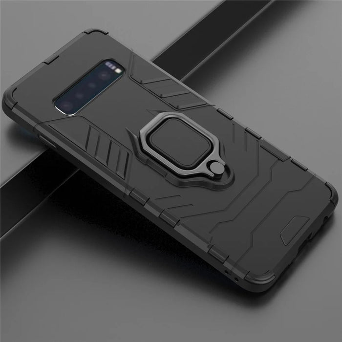 For Samsung Galaxy S10 Finger Ring Kickstand PC + TPU Hybrid Mobile Case - Black - 7