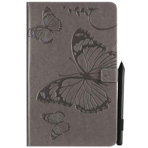 KT Tablet Series-3 Imprint Butterfly Leather Flip Stand Case for Samsung Galaxy Tab A 10.5 (2018) T590 T595 T597 - Grey - 1