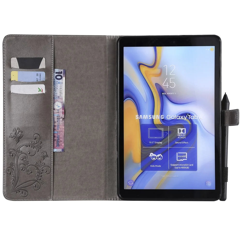 KT Tablet Series-3 Imprint Butterfly Leather Flip Stand Case for Samsung Galaxy Tab A 10.5 (2018) T590 T595 T597 - Grey - 3