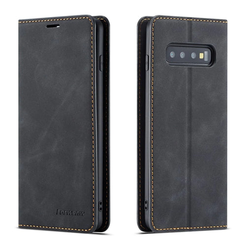 FORWENW Fantasy Series Silky Touch Leather Wallet Case for Samsung Galaxy S10 - Black - 1
