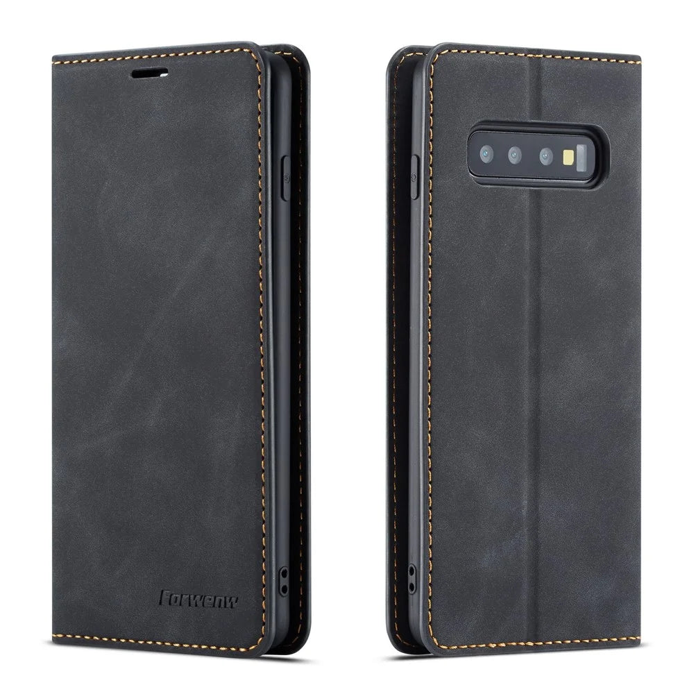 FORWENW Fantasy Series Silky Touch Leather Wallet Case for Samsung Galaxy S10 - Black - 1